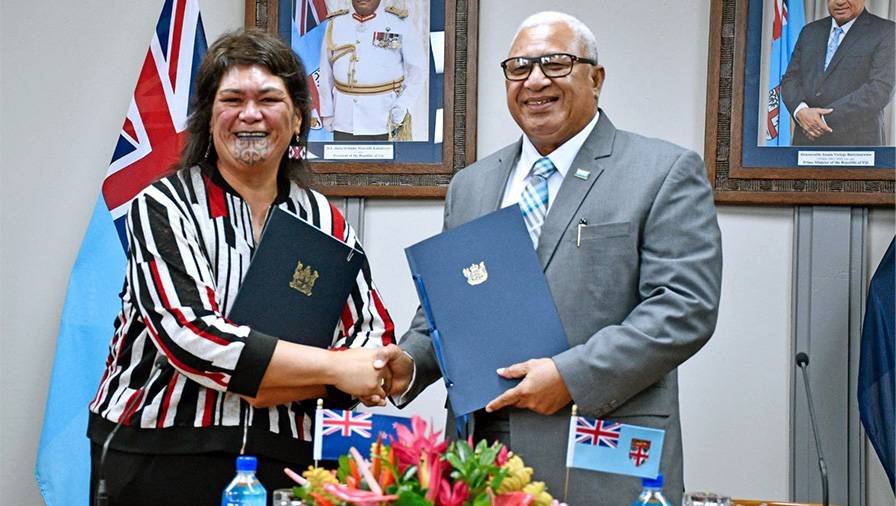 Nanaia Mahuta and Fijian Prime Minister Frank Bainimarama.