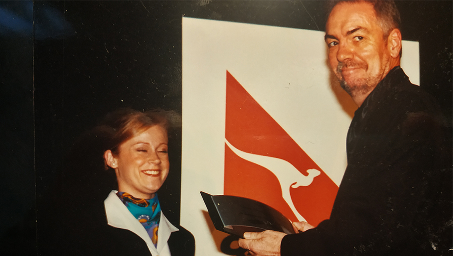 Nevil Gibson collects the Qantas media award&nbsp;award for best weekly newspaper, in the early 2000s
