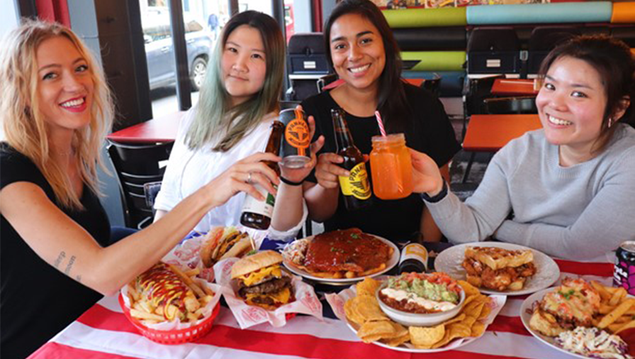 Enjoying a meal at Mama Brown. 