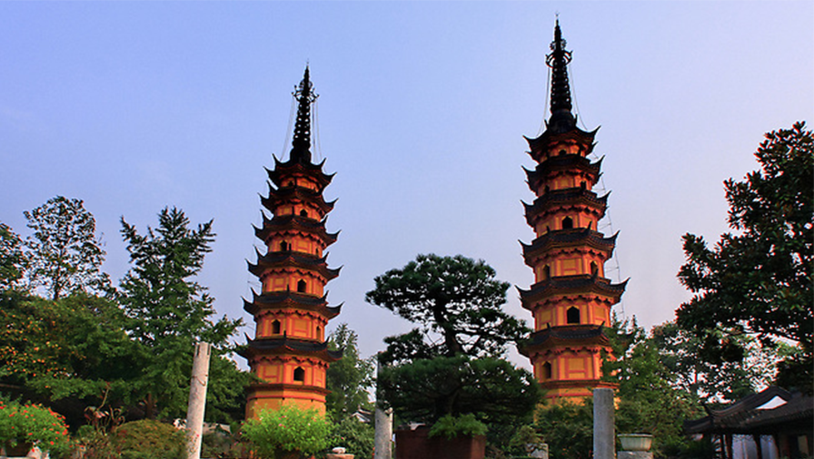 Twin Chinese pagodas in Suzhou