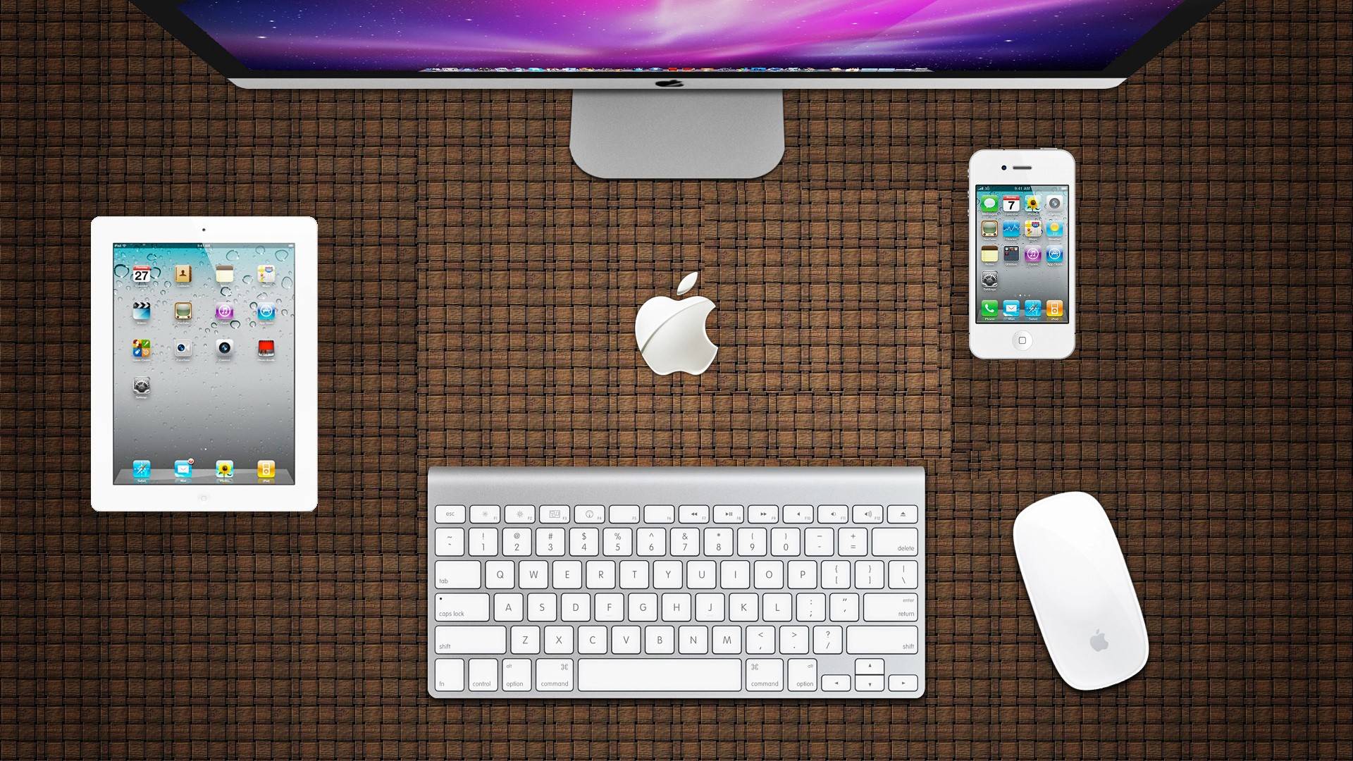 Apple products made into wallpaper.